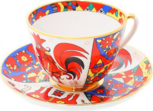 10541578 Императорский фарфоровый завод Чашка с блюдцем чайная "Народные узоры" "Весенняя" Фарфор твердый