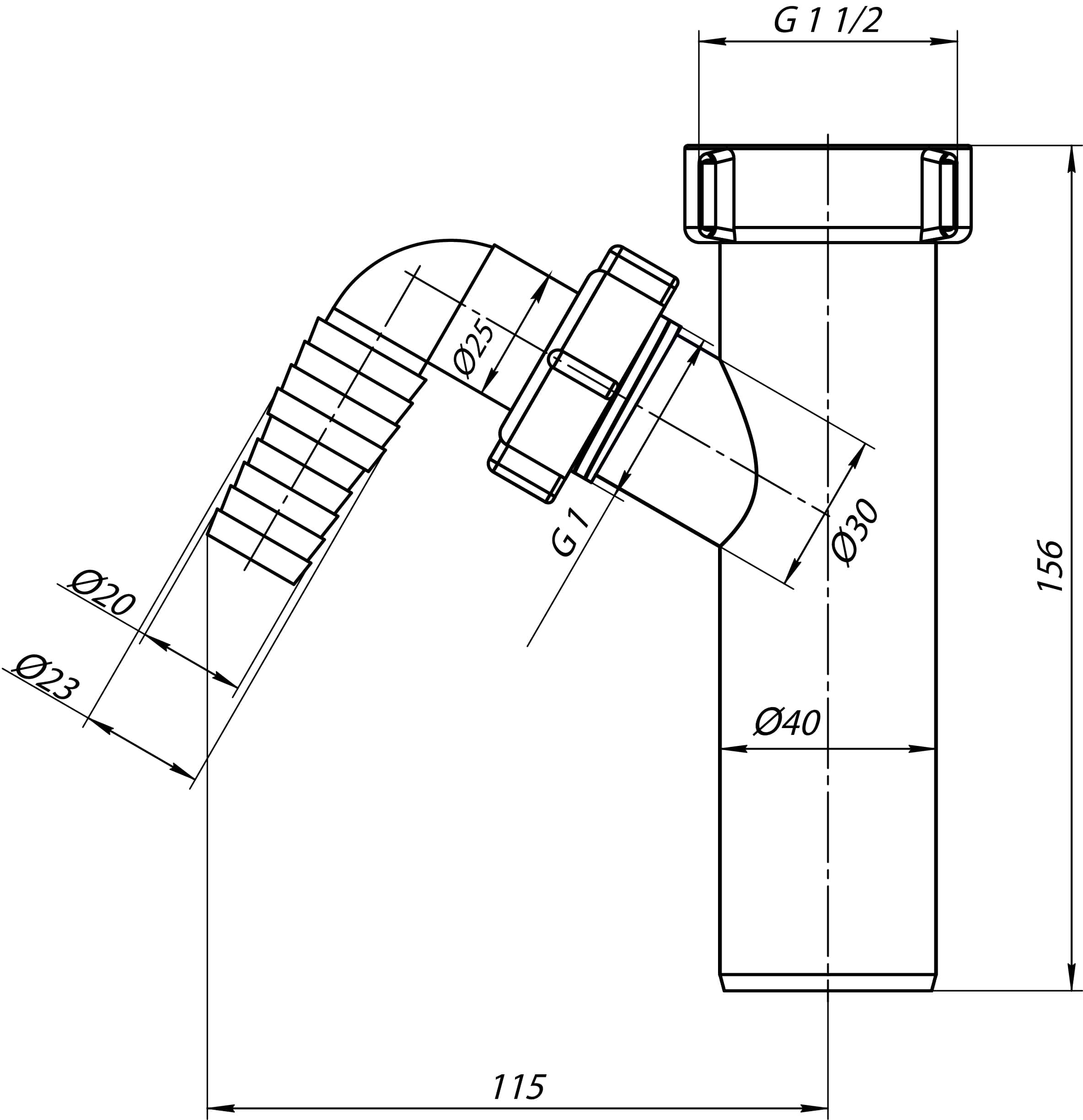 Отвод стиральной машины АНИ 1 1/2"х40мм M140 АНИ пласт 7241 - Вид №1