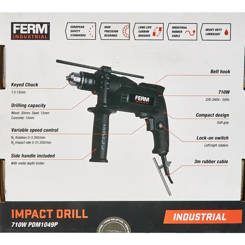 Дрель сетевая ударная Ferm PDM1049P, 710 Вт STLM-2166948 - Вид №6