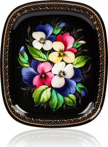 10618038 Жостовская фабрика декоративной росписи Поднос 21х18см НХПР " Цветы" Сталь
