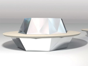 Круглая скамья со спинкой со встроенной плантатором