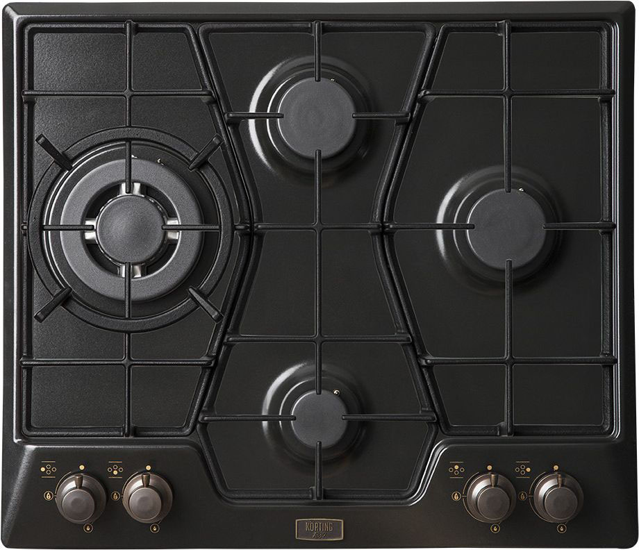 HG 6115 CTRN Встраиваемые газовые панели / газ, neoclassic, серия " 1889", 60x51 см, газовая, независимая, электроподжиг, газ-контроль, утопленные чугунные решетки, адаптер для wok-конфорки, черный Korting Korting 1889 Santreyd 