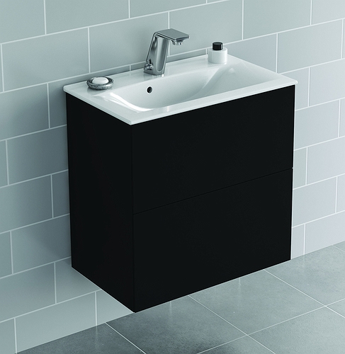 9741072111 IDO Elegant напольная тумба под умывальник с двумя ящиками, компактная, Ш = 600 мм, Ш1 = 615 мм, матовый черный - Вид №2