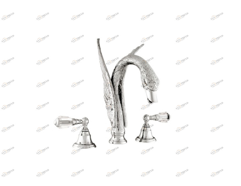 039654.D00.00 Комплект для ванны на три отверстия с кристаллами swarovski swan series Золото 24К Mestre
