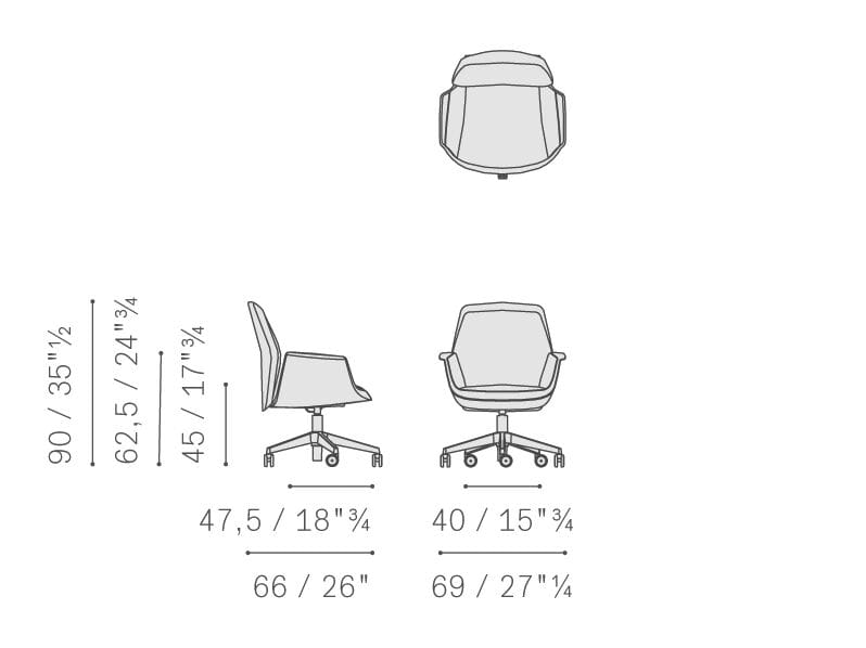 Кожаное вращающееся офисное кресло с 5 спицами Poltrona Frau офис-офисные кресла ARCH-00111990 - Вид №2