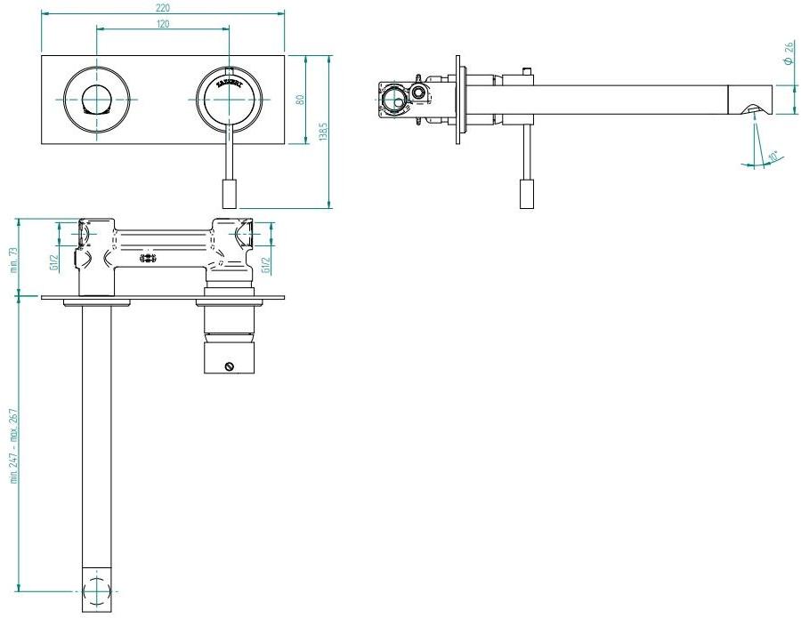 ZAZZERI Смеситель для умывальника настенный с тарелкой Modo sun-id-1456365 - Вид №2