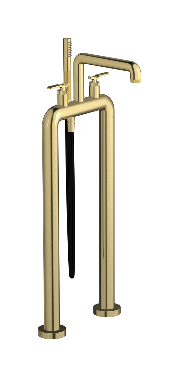 Напольный смеситель для ванны с 2 колоннами и душевым гарнитуром. WE ARE IB b2700is Brushed Pale Gold Bold