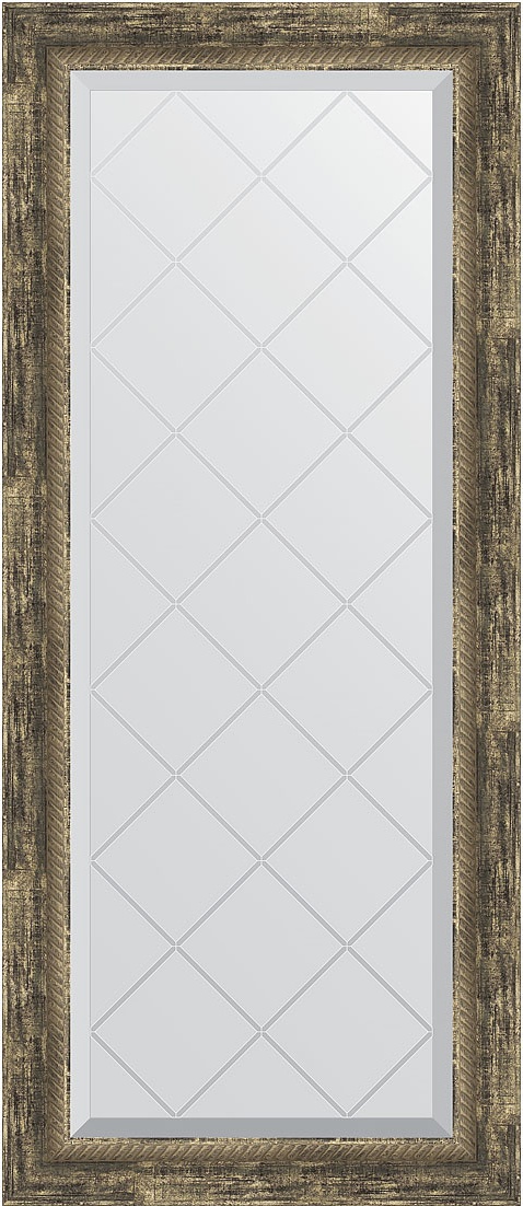 BY 4049 Зеркало с гравировкой в багетной раме - старое дерево с плетением 70 mm EVOFORM Exclusive-G