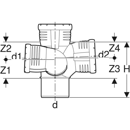 393.553.14.1 Крестовина Geberit Silent-Pro, правая со смещенным впуском и дополнительным отводом 87,5° Geberit  - Вид №3