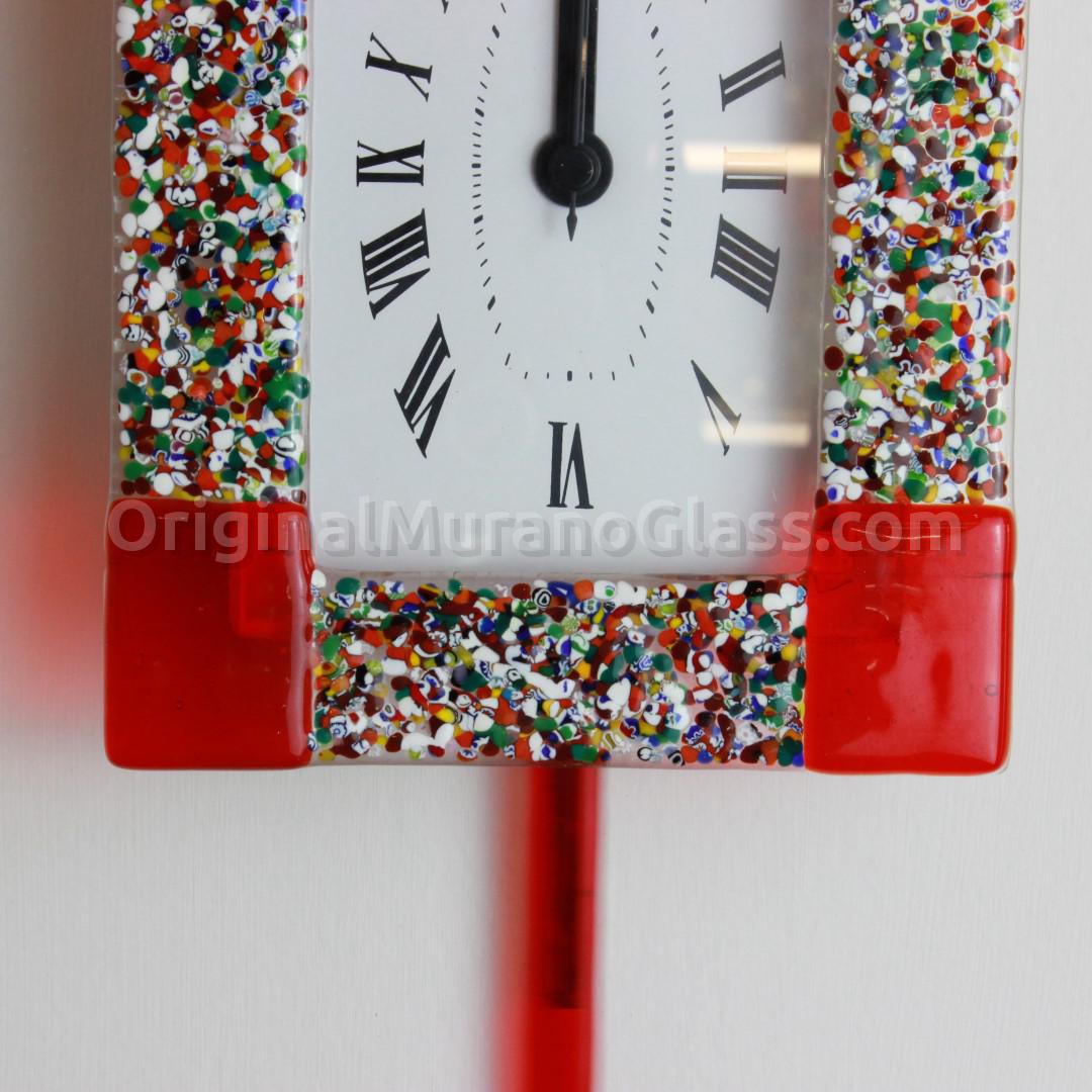 1266 ORIGINALMURANOGLASS Настенные часы с маятником Красные уголки - маленькие - муранское стекло 14 см  - Вид №1