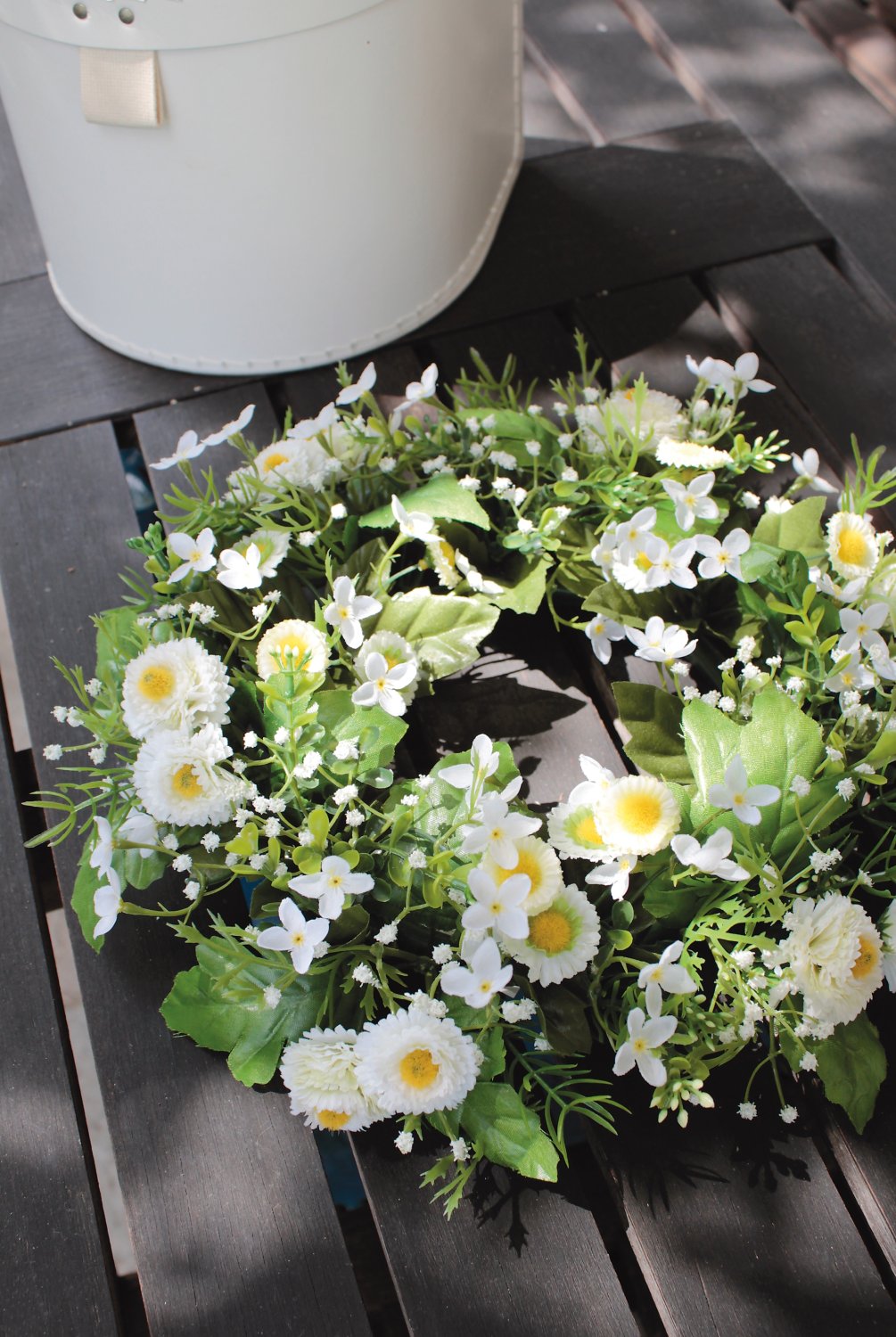 3163 708 a3 Искусственный венок 'daisy / bellis', Ø 28 см, бело-зеленый H-andreas  - Вид №4