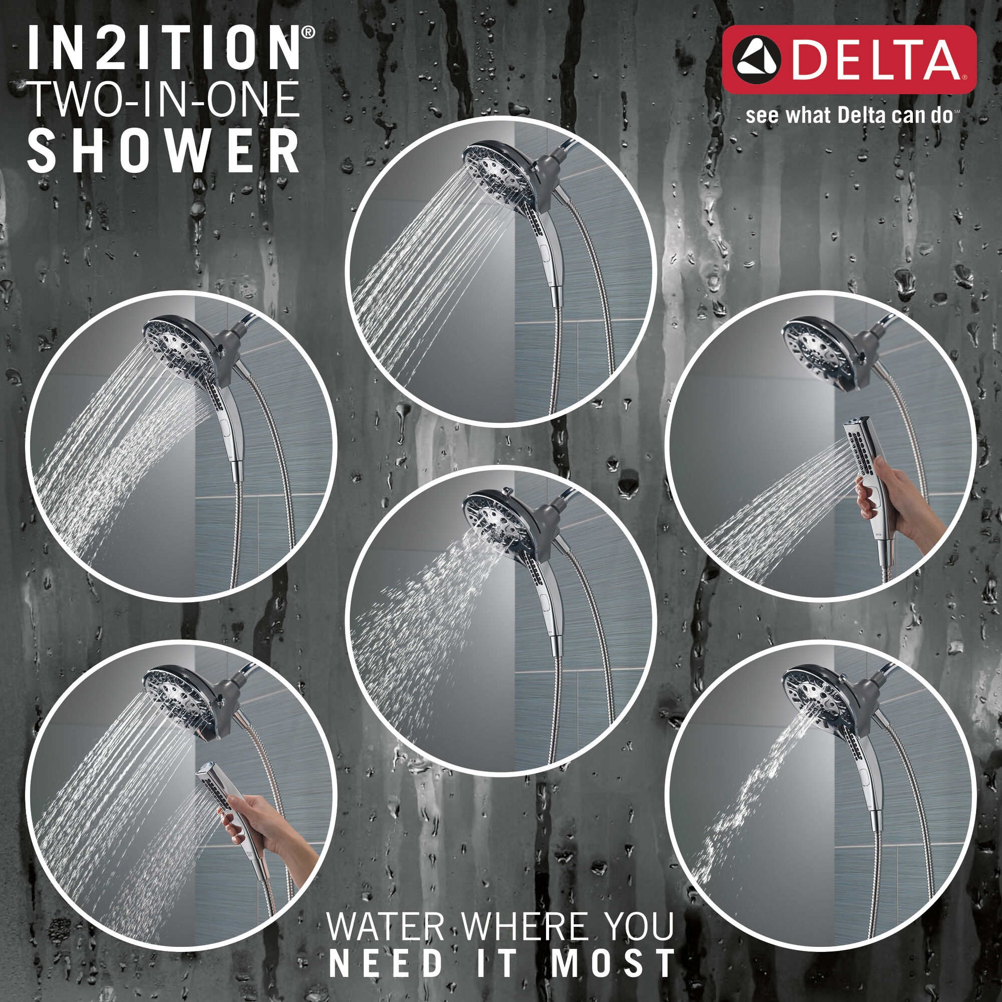 75505 H2Okinetic® In2ition® Душ два в одном с 5 настройками Delta Faucet Delta Хром - Вид №3