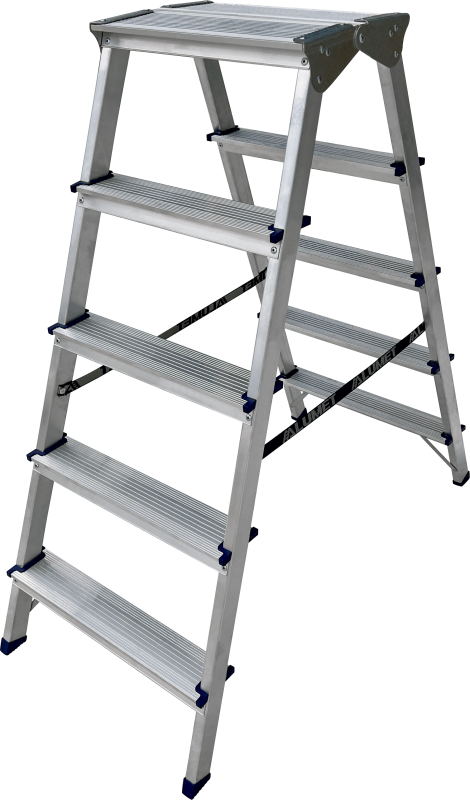 Двухсторонняя стремянка алюминиевая c широкой верхней ступенью 260 мм. 5ст ALUMET ADK6205