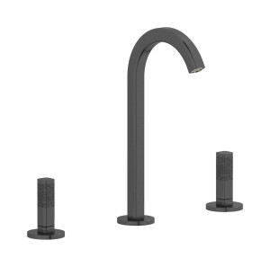 Смеситель для раковины на 3 отверстия с коротким изливом в комплекте с донным клапаном. WE ARE IB ei392cs_2 Brushed Black Chrome Elio