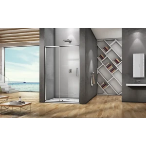 Душевая дверь Spirit 140x190см раздвижная профиль хромированный стекло прозрачное 4мм