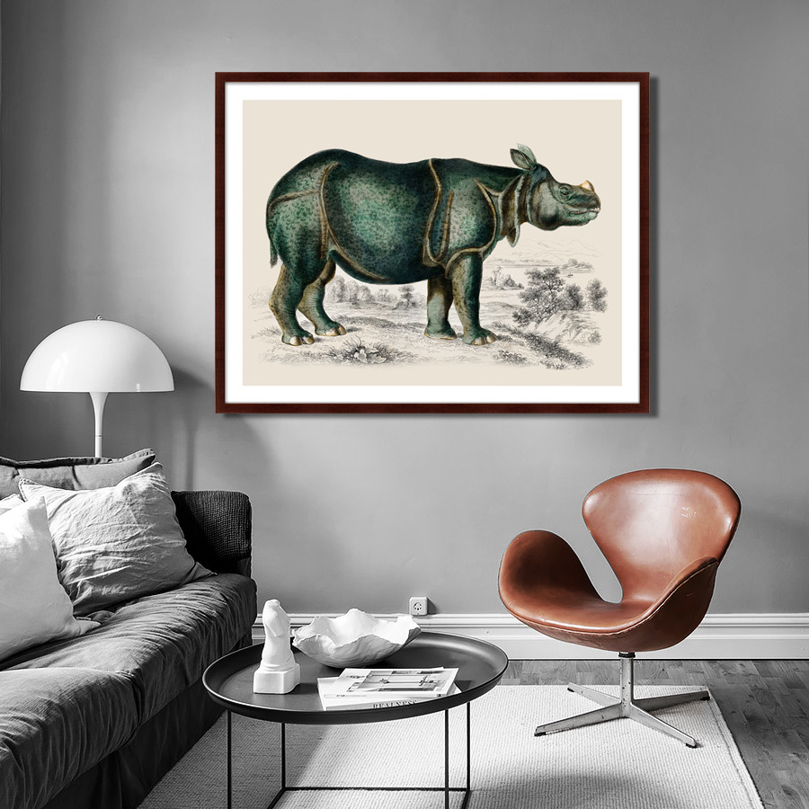 Картина в раме 130х102 см Rhinoceros, 1774г. КАРТИНЫ В КВАРТИРУ  264200 Коричневый;черный;разноцветный  - Вид №2