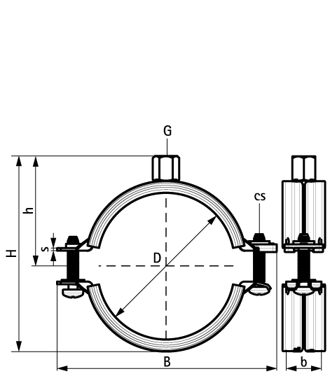 3396064 Крепление для труб  KSB2 Хомуты с вкладышем epdm (M8/10) для стальных, медных, чугунных и пластиковых (многослойных) труб WALRAVEN  - Вид №1