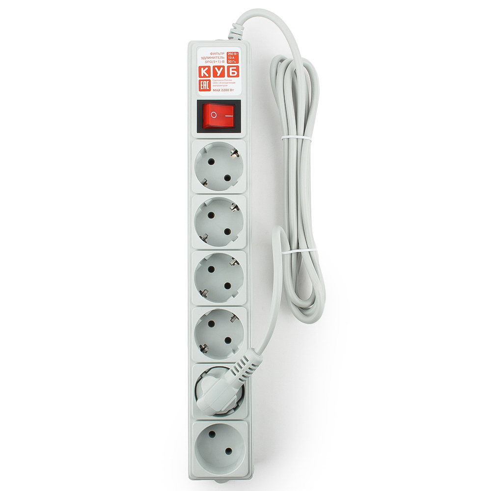 SPG(5+1)-B-15 Surge protector power cube 5m 6 outlets (gray) 10a / 2.2kw Электрическая мануфактура Santreyd  - Вид №2