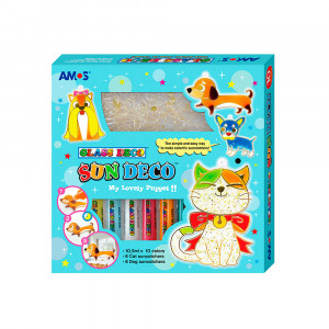 22937 Набор витражных красок с витражами "Собаки и кошки", 10 цветов по 10,5 мл., 12 мини-витражей 1/12 AMOS