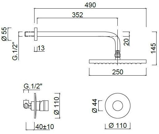 Rubinetteria Giulini Смеситель для душа одинарный с лейкой Myring Fmr0015wb - Вид №1