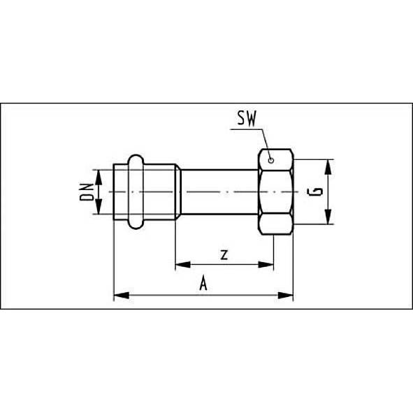 61736022118 SANHA 17360G пр.-фит. газ, нерж.сталь, накид.гайка, плоск.упл. 22x11/8 мм  - Вид №1