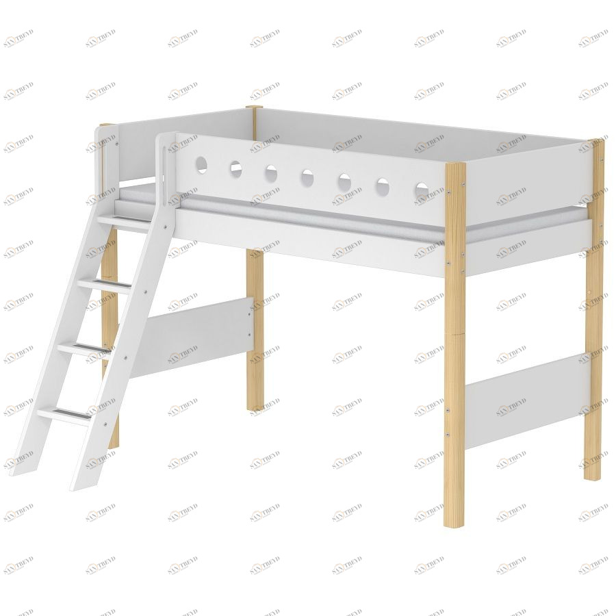 Кровать Flexa White полувысокая с наклонной лестницей, 200 см, белая лакированная 801732895