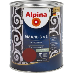 Грунт-эмаль по ржавчине 3 в 1 Alpina полуматовая цвет красно-коричневый 0.75 л