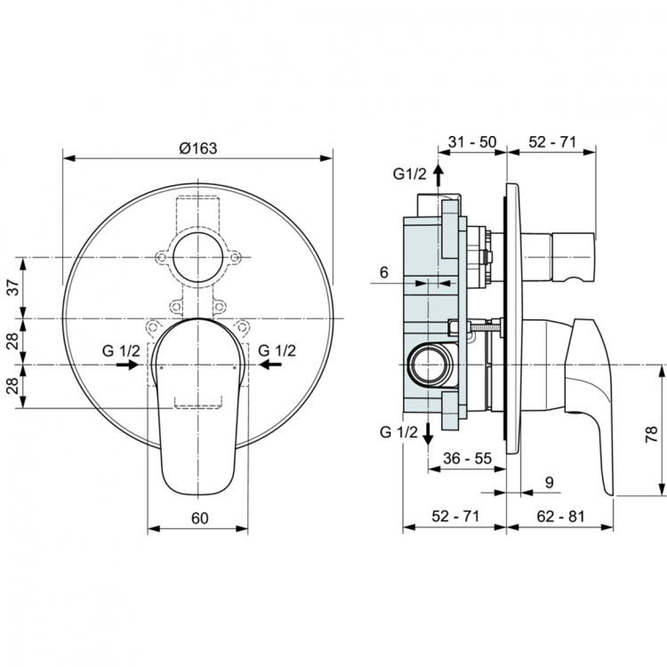 A6758AA Встраиваемый смеситель для ванны/душа Ideal Standard CERAFLEX  - Вид №5
