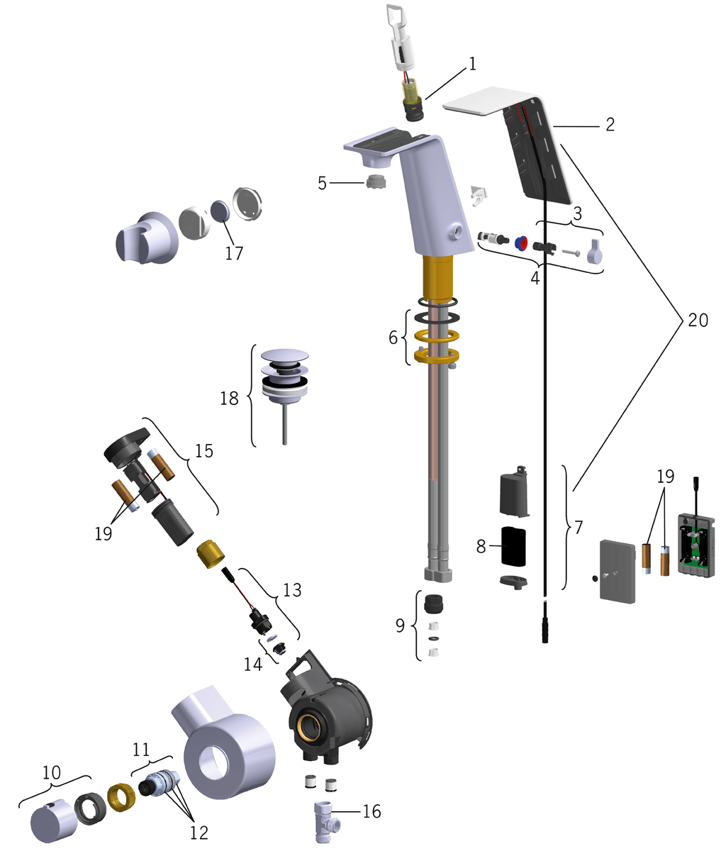 Oras 8712F Смеситель для умывальника, 6 V 8712F ALESSI Sense Хром/Белый  - Вид №6