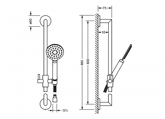 Душевой гарнитур со шлангом и штангой JOERGER Exalновинка 632.13.205.000 - Вид №1