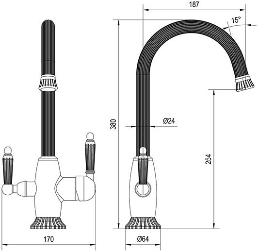 Смеситель ZorG Sanitary ZR 350 YF SATIN для кухонной мойки, сталь - Вид №1
