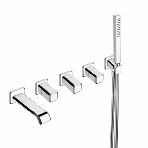 CRIIT165 Внешние части смесителя для ванны на 3 отверстия для CRICS115 с переключателем на 2 выпускных отверстия, изливом, металлическим ручным душем против известкового налета и гибким шлангом LONG LIFE Cristina Rubinetterie