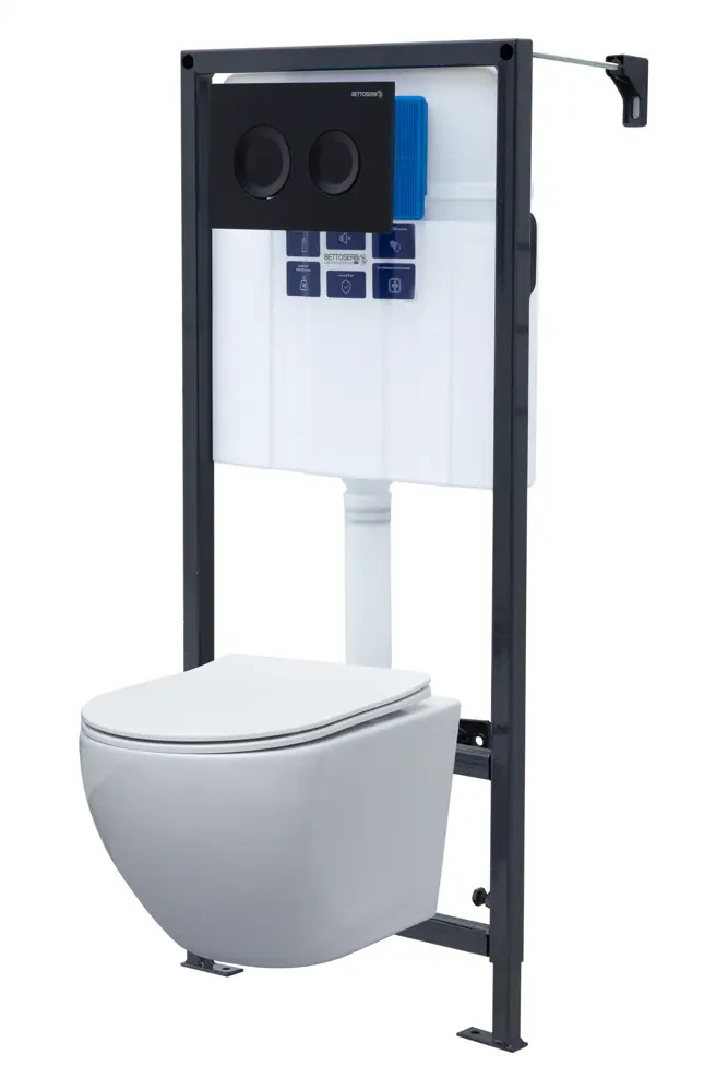 88905837 Комплект инсталляция Bettoserb Sava Fix Slim с унитазом, безободковый, микролифт, с клавишей, цвет черный STLM-0995344