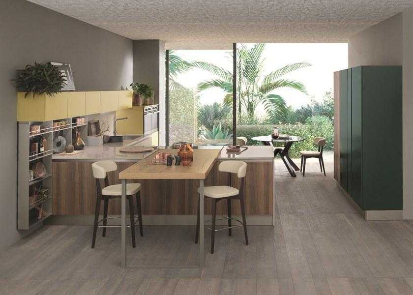 Febal Casa Линейная лакированная кухня с полуостровом sun-id-1405669 - Вид №1