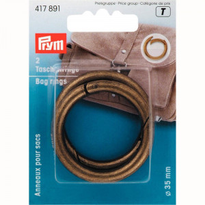 417891 Фурнитура металл Кольца для сумок d 35 мм 35 х 2 шт в блистере цвет состаренной латуни PRYM