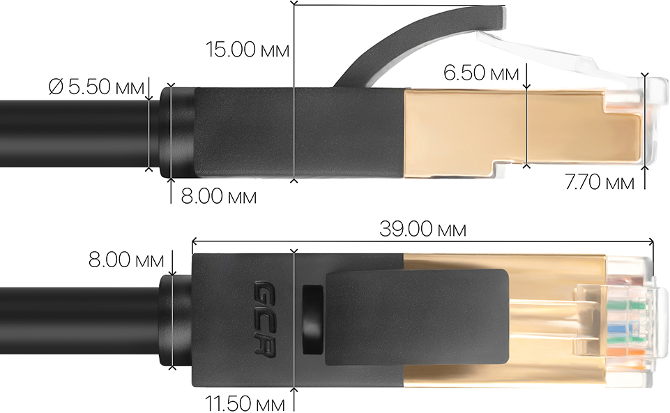 GCR-LNCG626-0.5m патч-корд prof прямой 0.5m, ftp медь кат.6, черный, позолоченные контакты и коннектор, 24 awg, deluxe , ethernet high speed 10 гбит/с, rj45, t568b Greenconnect Santreyd  - Вид №5
