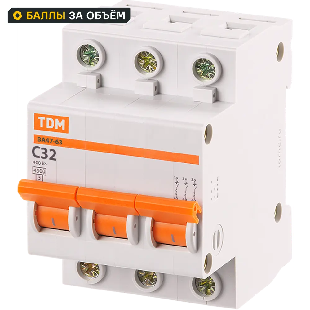 Автоматический выключатель TDM Electric ВА47-63 3P C32 А 4.5 кА SQ0218-0022 84399524 STLM-2089359 