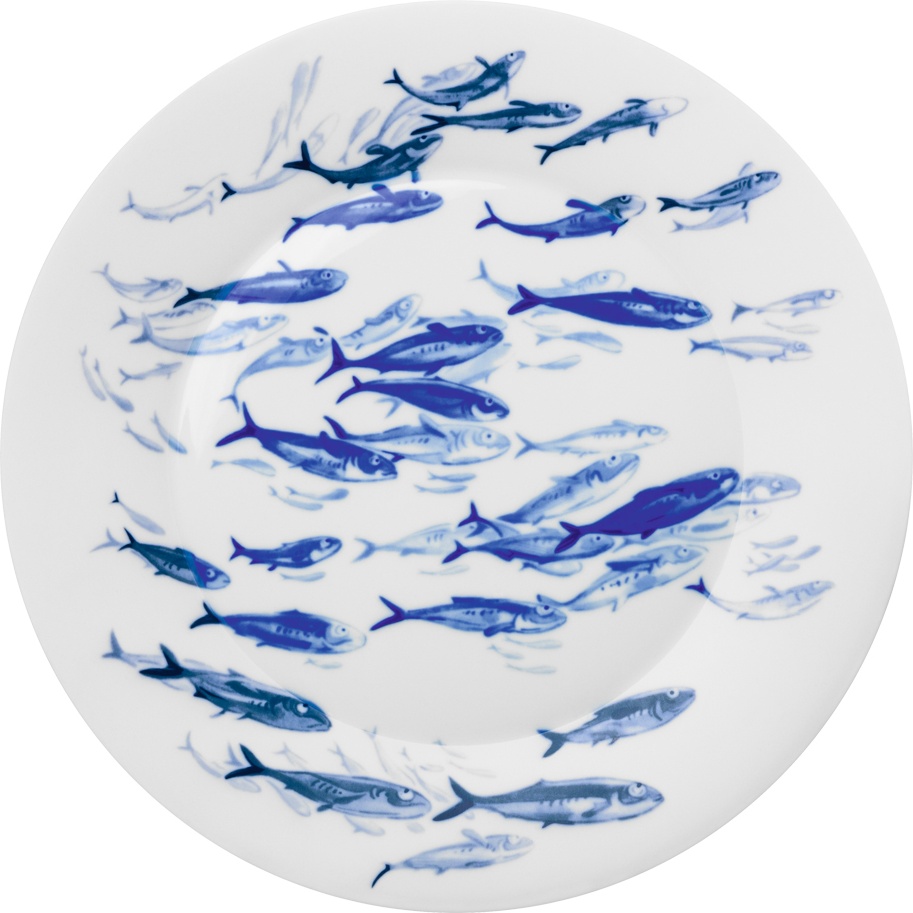 10577467 Hering Berlin Блюдо круглое Hering Berlin "Косяк рыб" "Океан" 37см Фарфор 