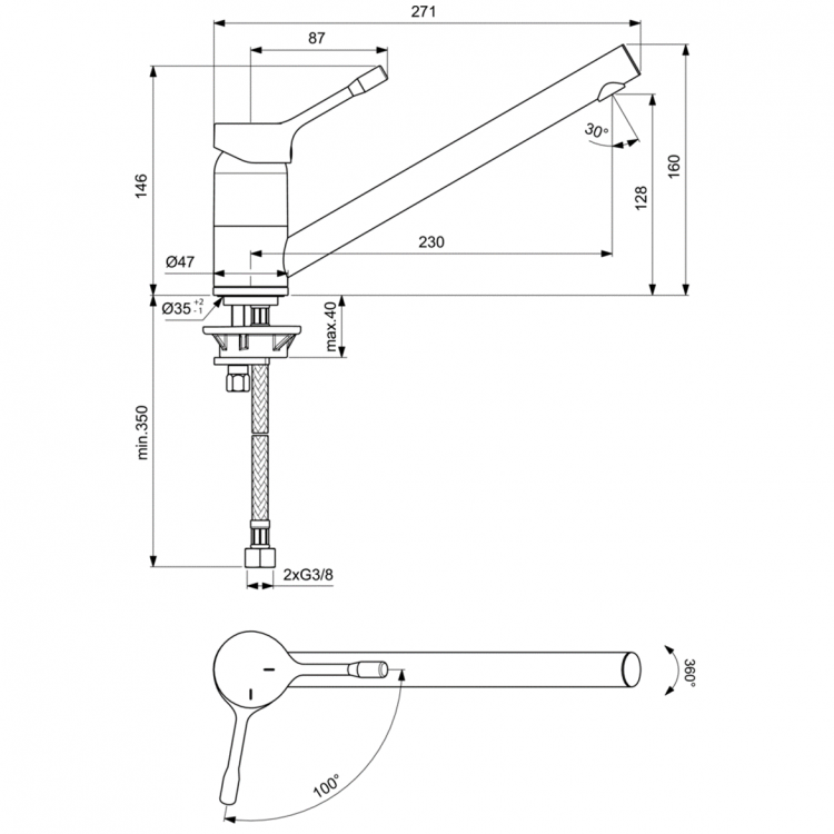 BC292AA Cмеситель для кухонной мойки Ideal Standard CERALOOK - Вид №2
