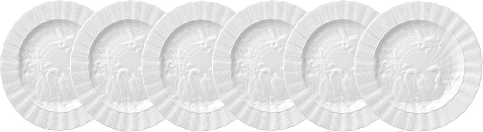 10645330 Meissen Набор из 6 тарелок обеденных Meissen "Лебединый сервиз" (белый рельеф), 28см Фарфор, Керамика 