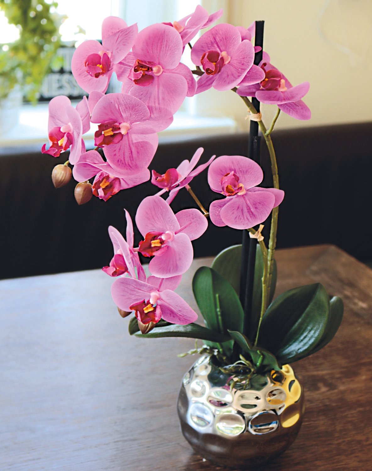 2772 420 a3 Пластиковая орхидея Phalaenopsis, 2-х кратная, горшечная, 45 см, real touch, вишня H-andreas  - Вид №7