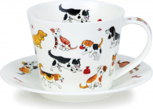 10643479 Dunoon Чашка чайная с блюдцем Dunoon Айлей.Веселые собаки 350мл Фарфор костяной