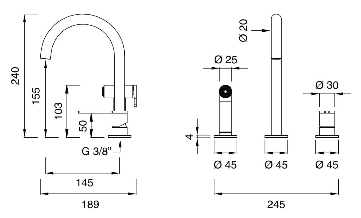 Смеситель для кухни на столешнице со съемным ручным душем CEADESIGN INNOVO ARCH-00092640 - Вид №2