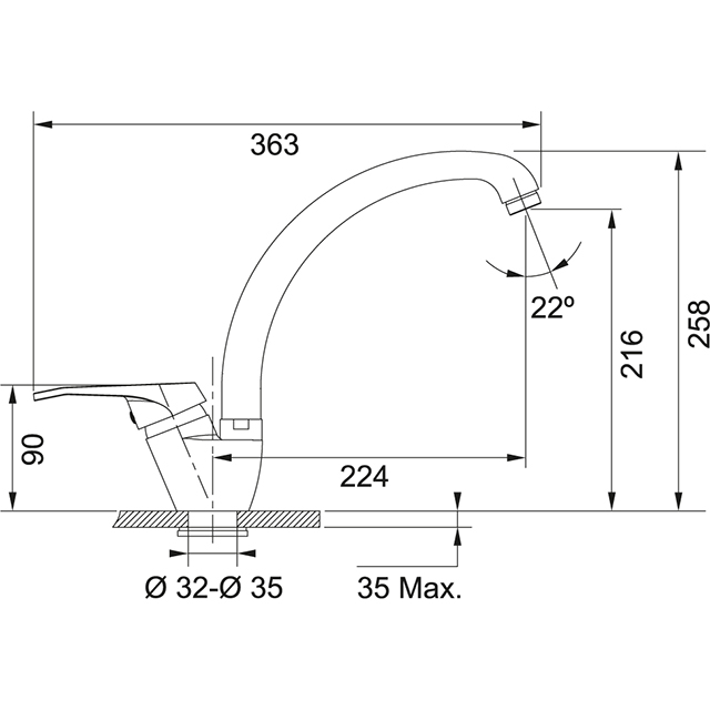 Смеситель кухонный  Franke Vega Поворотный излив Fragranite Оникс sun-id-1699074 - Вид №1