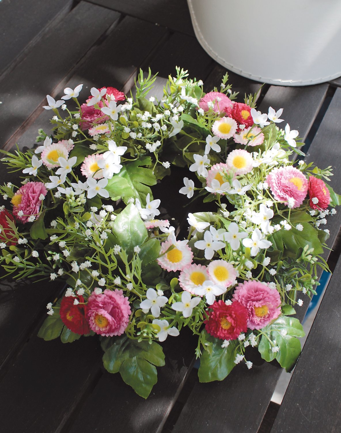 3163 510 a3 Венок из искусственных цветов 'Искусственные ромашки', Ø28см, розовый H-andreas  - Вид №1