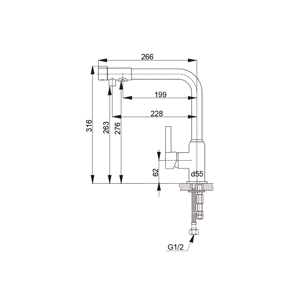 RF6702 Смеситель для кухни однорычажный с фильтром Raiber  - Вид №2