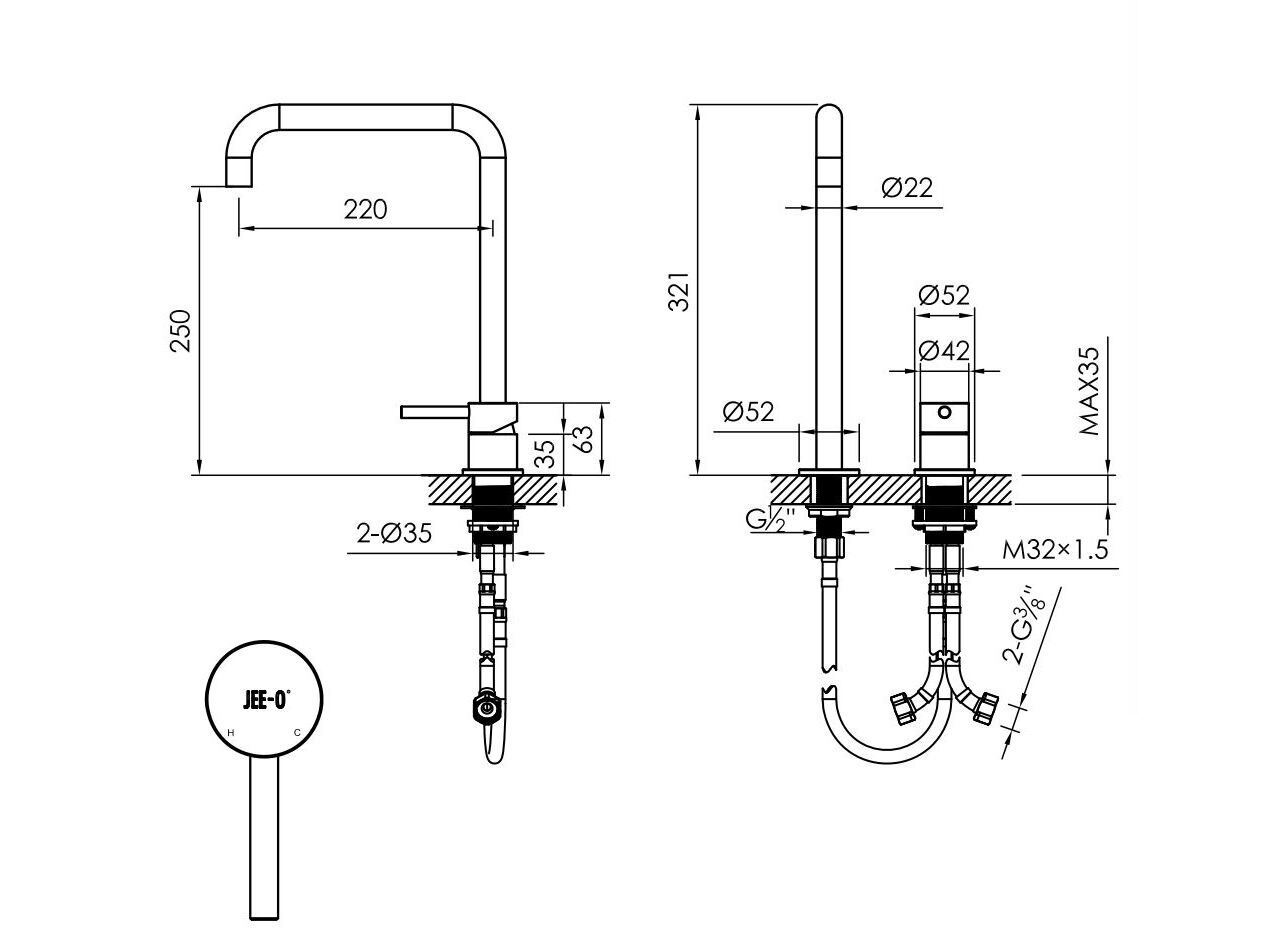Смеситель для раковины с 2 отверстиями JEE-O Slimline ARCH-00011698 - Вид №1