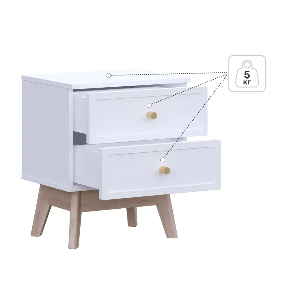 Тумба прикроватная 2 ящика KONSENSA Лион Амьен 45x54x35 см ЛДСП цвет белый STLM-2208954 - Вид №5