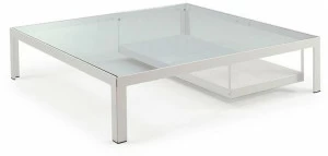 B&B Italia Project Низкий квадратный стеклянный журнальный столик с газетницей Progetto 1