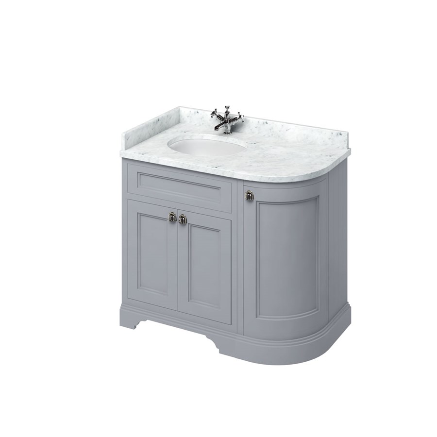 Burlington Отдельностоящий изогнутый угловой блок 100 л / с со столешницей Carrara White и встроенной белой раковиной Темно-оливковый FC2O_BC98L  - Вид №3